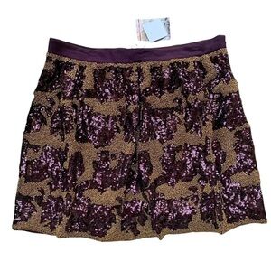 Club Monaco Beaded Sequined Mini Skirt Wine Burgundy Gold Size 10